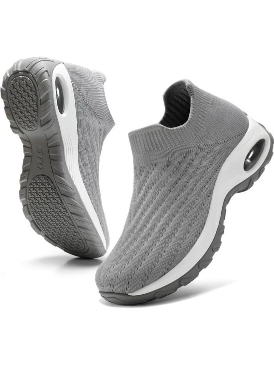 Shoes - Women's Grey Lug Walking Arch Support Non Slip Breathable Upper Sneaker Shoes